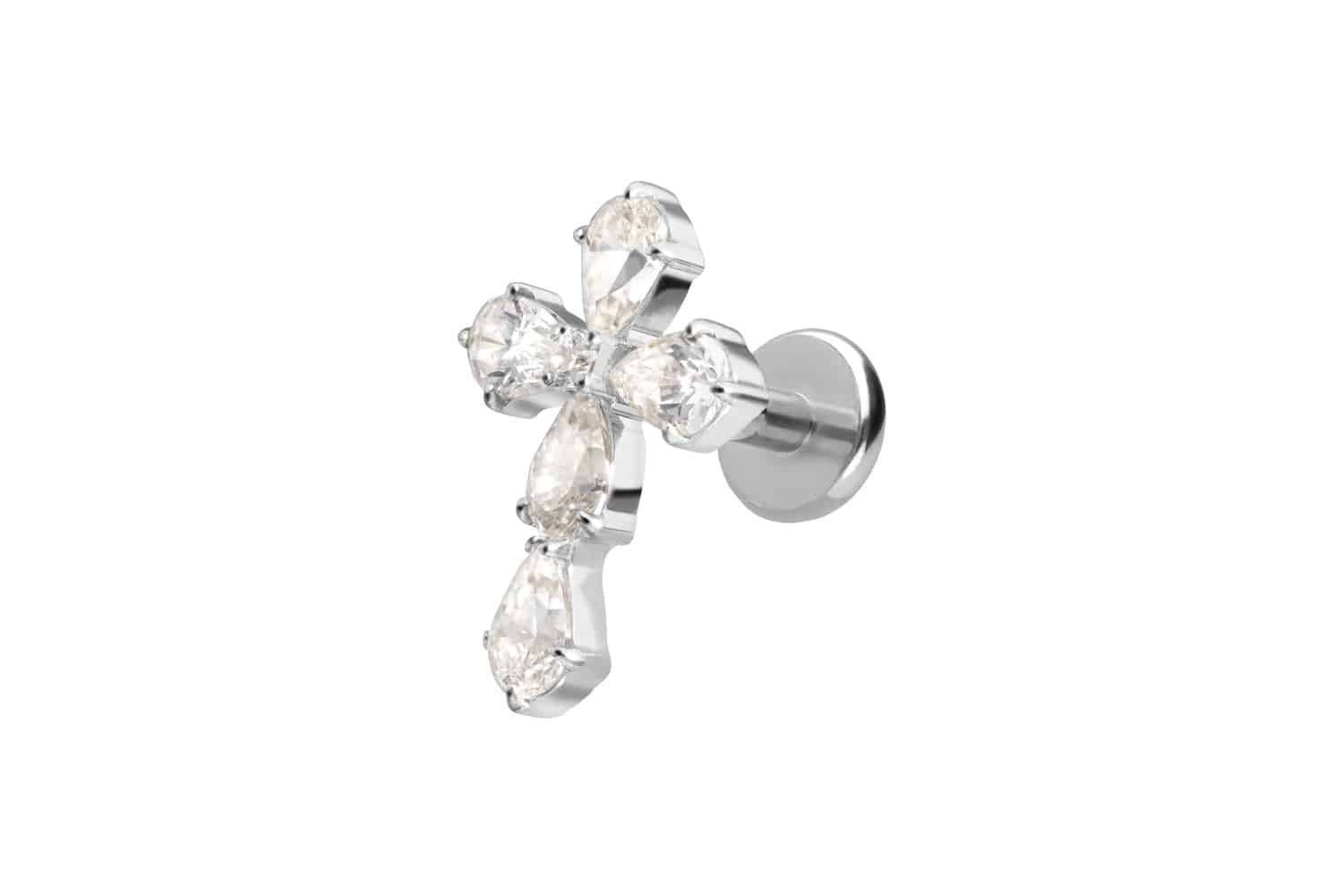 Titan Labret Piercing mit Push Fit KRISTALLKREUZ